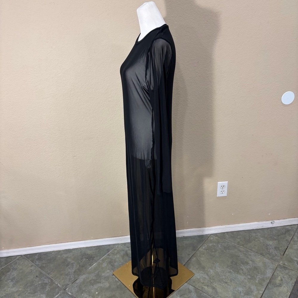 GOOD AMERICAN Mesh Maxi Black Dress Women's Sz 5 Thumbhole Sexy Grunge - Picture 6 of 12